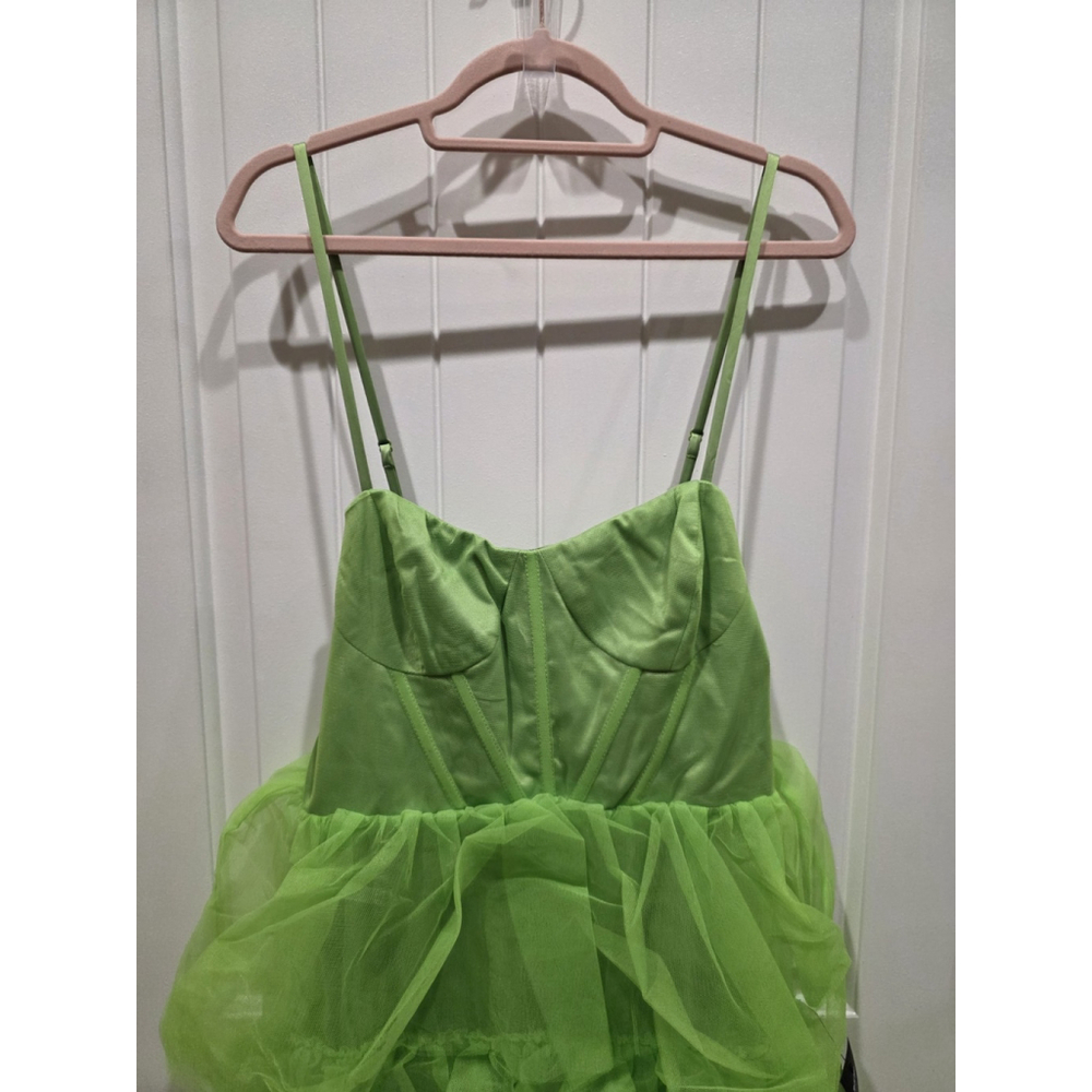 NWT $128 Lulus Rule the Runway Lime Green Tulle Tiered Maxi Dress Womens L - Picture 7 of 10